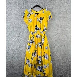 Womens Floral Asymmetrical Chiffon Dress 8 Butter Yellow‎ Country Boho Bloomcore